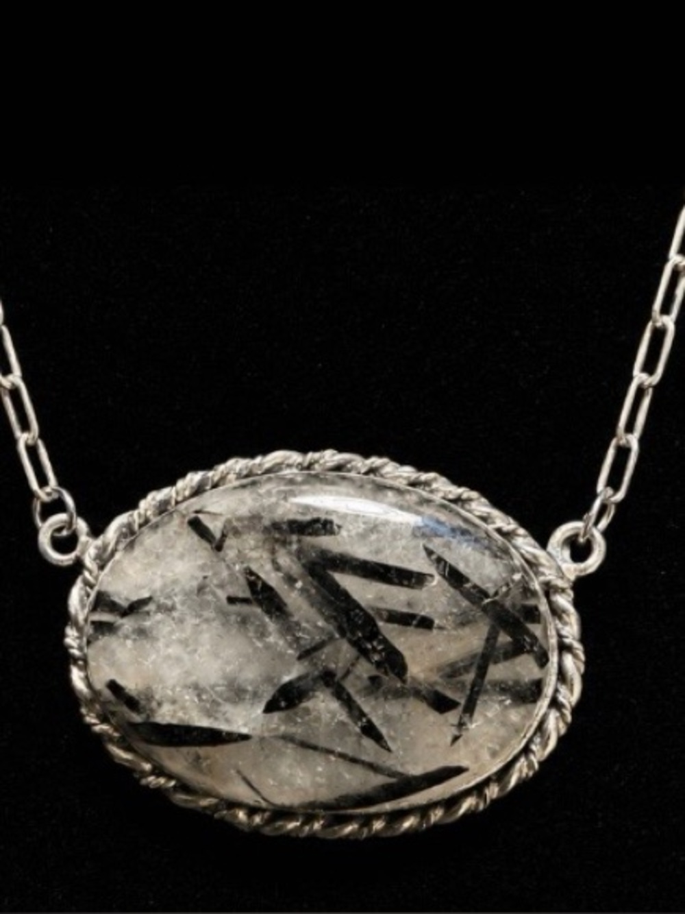 Silver Overlay Dendrite Opal Statement Necklace 18” Chain